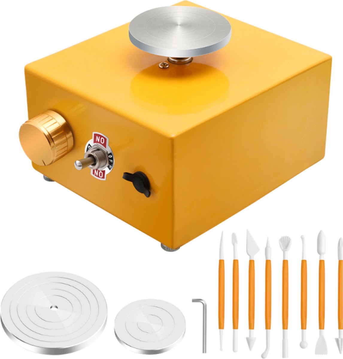 OxyFlowzy® - Mini Draaischijf | Pottenbakker | DIY Pottenbakken | Pottenbakkersschijf | Elektrische Draaischijf | Incl. Schijf 6,5 cm & 10 cm | Pottenbakker Set | Goud